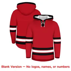 Red Black Lace-Up Neck Hockey Hoodie Classic Style 7