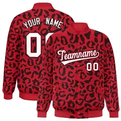 Red Black Leopard Graffiti Varsity Letterman Baseball Jacket