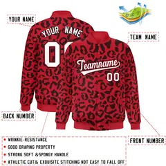 Red Black Leopard Graffiti Varsity Letterman Baseball Jacket 2
