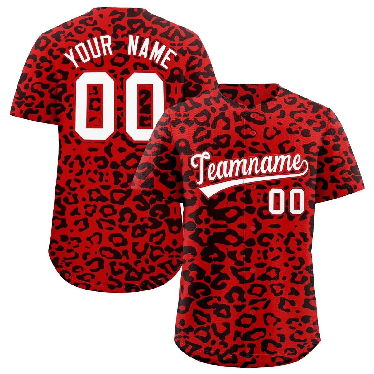 Red Black Leopard Print Baseball Jersey