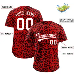 Red Black Leopard Print Baseball Jersey 2