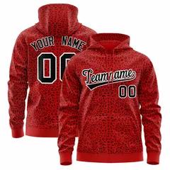 Red Black Leopard Print Varsity Full-Zip Letterman Jacket Hoodie