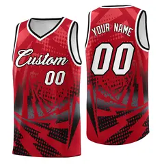 Red Black Lightning Halftone Dot Basketball Jersey 1