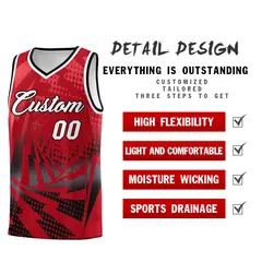 Red Black Lightning Halftone Dot Basketball Jersey 2