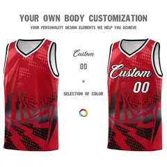 Red Black Lightning Halftone Dot Basketball Jersey 3