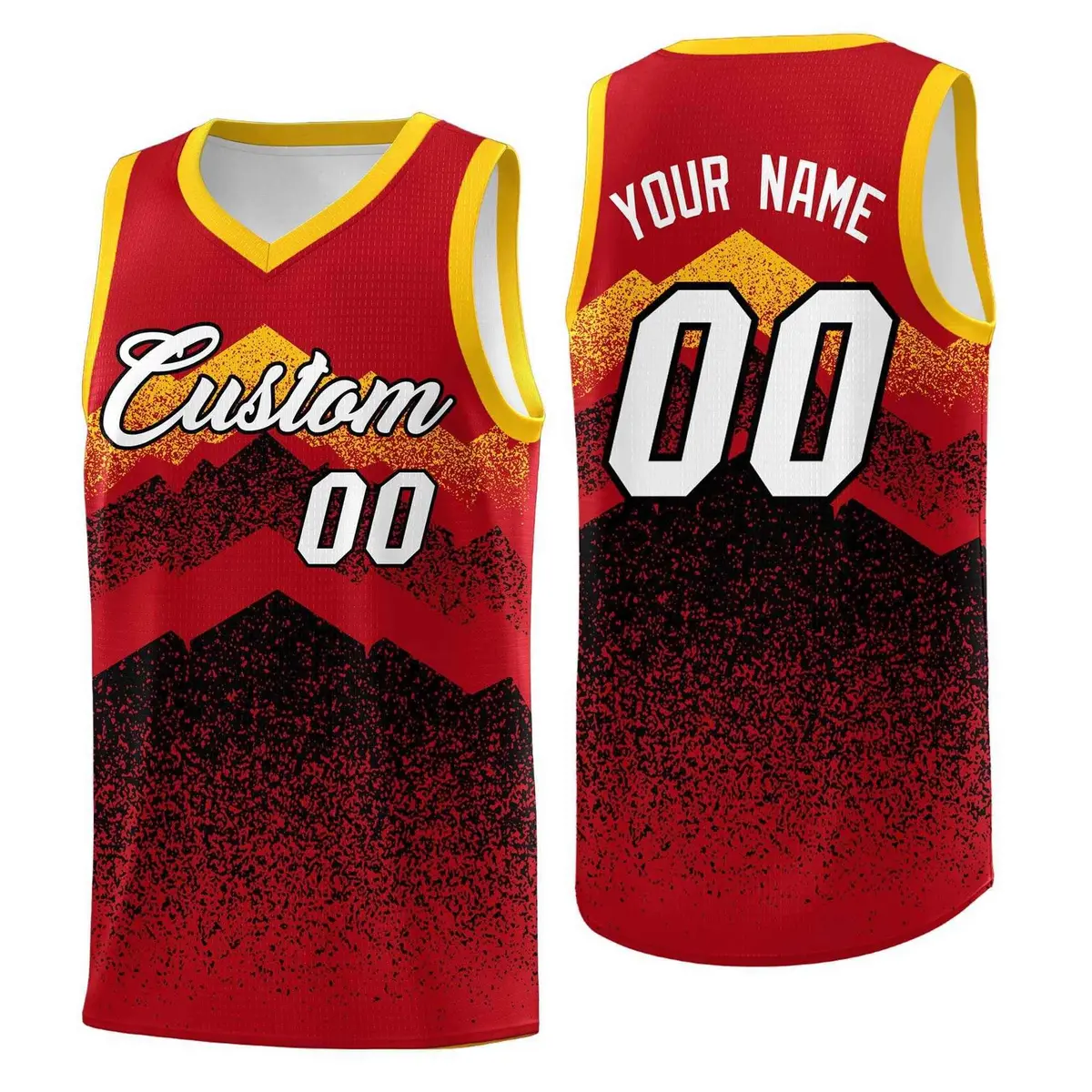Red Black Mountain Fade Gradient Fashion Basketball Jersey