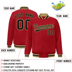 Red Black-Old Gold Full-Snap Varsity Letterman Jacket 2
