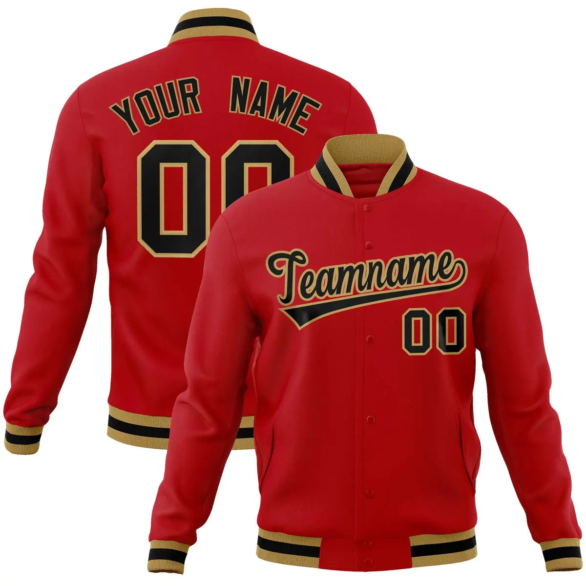 Red Black-Old Gold Full-Snap Varsity Letterman Jacket