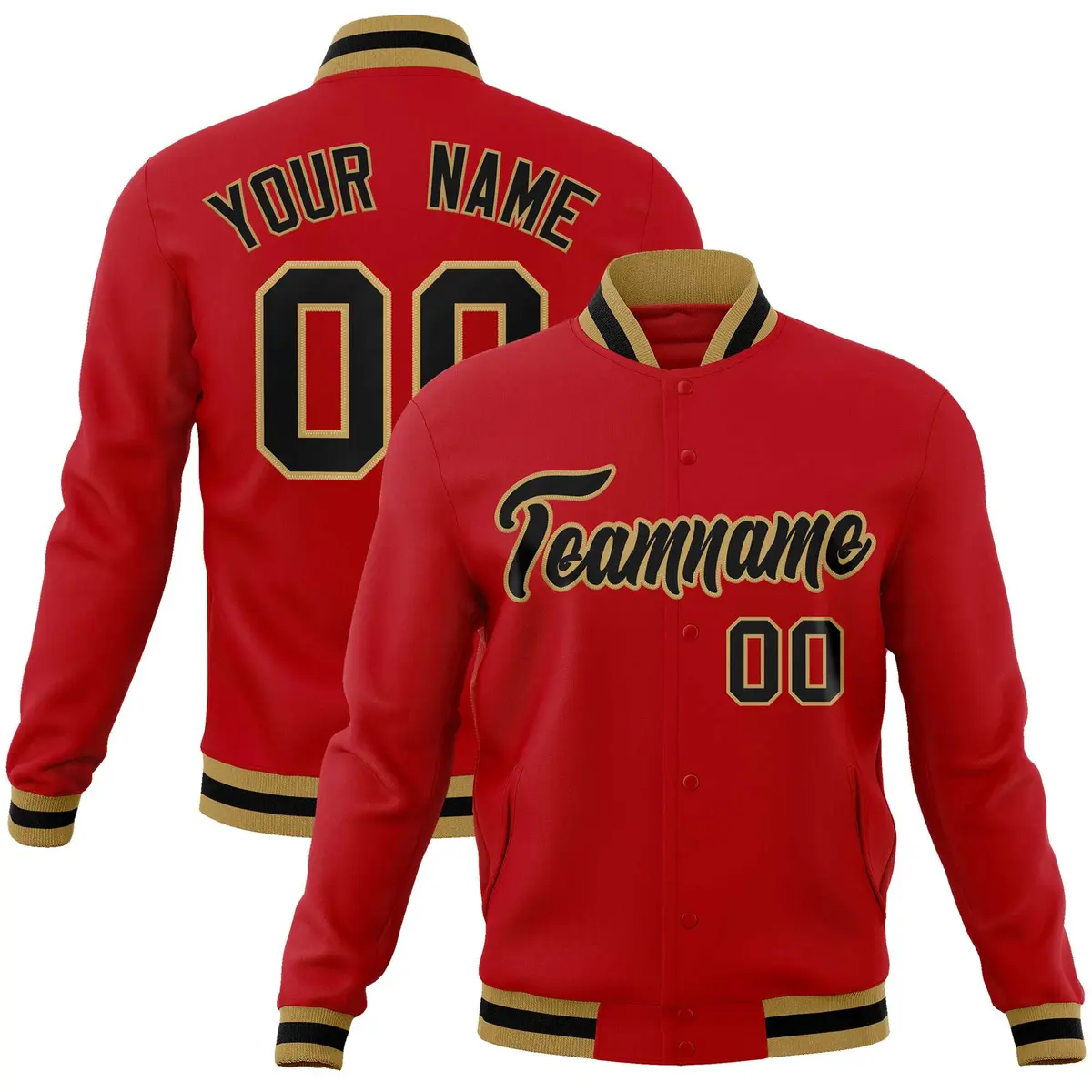 Red Black-Old Gold Full-Snap Varsity Letterman Jacket