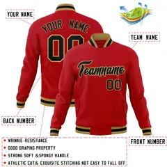 Red Black-Old Gold Full-Snap Varsity Letterman Jacket 4