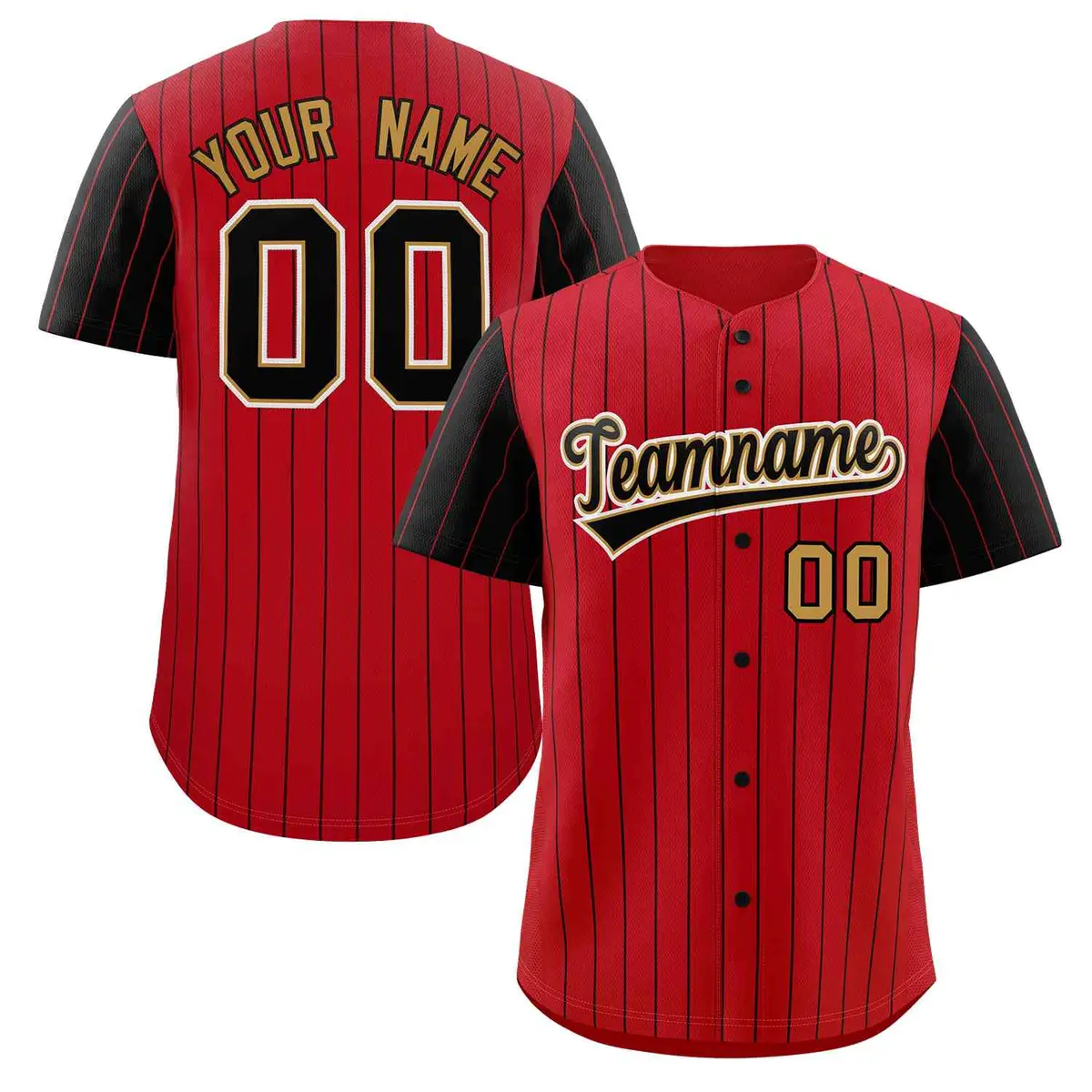Red Black-Old Gold Stripe Raglan Baseball Jersey