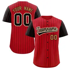 Red Black-Old Gold Stripe Raglan Baseball Jersey 1