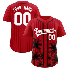 Red Black Pinstripe Coconut Tree Baseball Jersey 1
