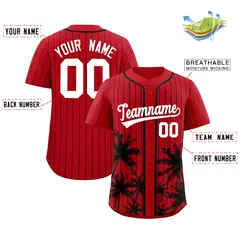 Red Black Pinstripe Coconut Tree Baseball Jersey 2
