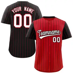 Red Black Pinstripe Raglan Sleeves Baseball Jersey 1