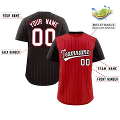 Red Black Pinstripe Raglan Sleeves Baseball Jersey 2