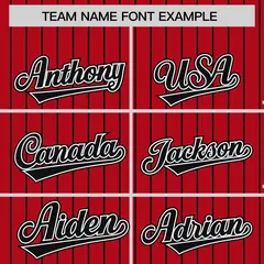 Red Black Pinstripe Raglan Sleeves Varsity Full-Snap Letterman Baseball Jacket 3