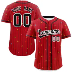 Red Black Pinstripe Star Pattern Authentic Baseball Jersey 1