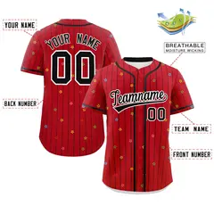 Red Black Pinstripe Star Pattern Authentic Baseball Jersey 2