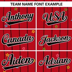 Red Black Pinstripe Star Pattern Authentic Baseball Jersey 3
