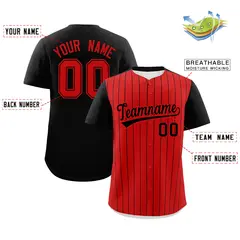 Red Black Pinstripe Two-Tone Authentic Baseball Jersey 2