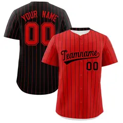Red Black Pinstripe Two-Tone Authentic Baseball Jersey