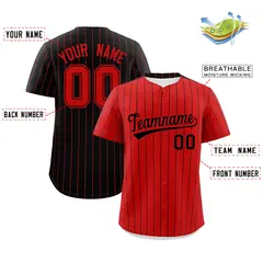 Red Black Pinstripe Two-Tone Authentic Baseball Jersey 2