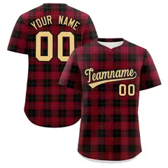Red Black Plaid Authentic Baseball Jersey