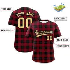 Red Black Plaid Authentic Baseball Jersey 2