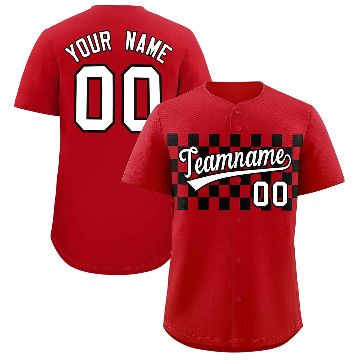 Red Black Plaid Fashion Authentic Baseball Jersey