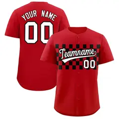 Red Black Plaid Fashion Authentic Baseball Jersey