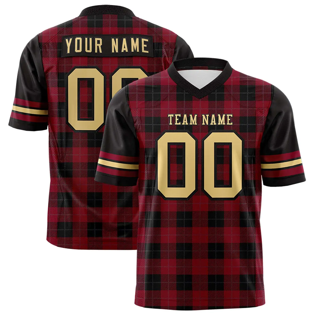Red Black Plaid Pattern Authentic Football Jersey