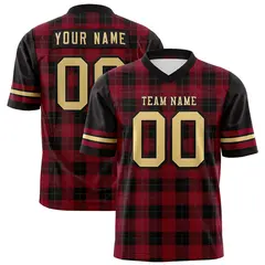 Red Black Plaid Pattern Authentic Football Jersey 1