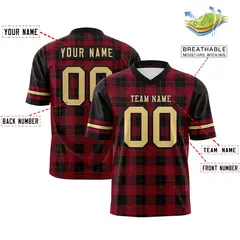Red Black Plaid Pattern Authentic Football Jersey 2