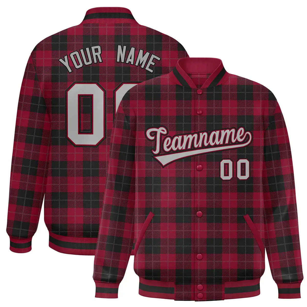 Red Black Plaid Varsity Letterman Baseball Jacket