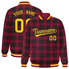 Red Black Plaid Varsity Letterman Baseball Jacket 1