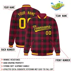 Red Black Plaid Varsity Letterman Baseball Jacket 2