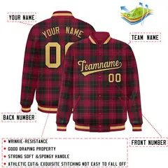 Red Black Plaid Varsity Letterman Baseball Jacket 2