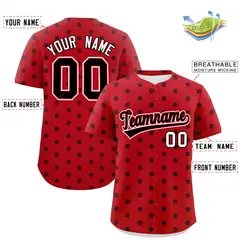 Red Black Polka Dot Graffiti Authentic Baseball Jersey 2