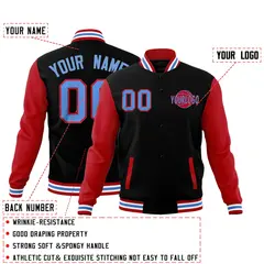 Red Black Powder Blue Raglan Sleeve Cotton Letterman Jacket 2