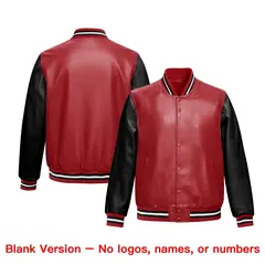 Red Black Raglan Full-Snap Varsity Faux Leather Letterman Jacket 6