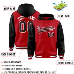 Red Black Raglan Full-Snap Varsity Letterman Hoodie Jacket 4