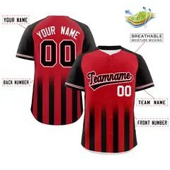 Red Black Raglan Gradient Thick Stripe Baseball Jersey 2