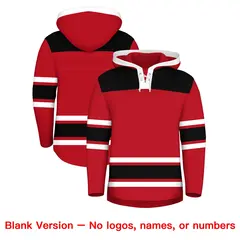 Red Black Raglan Lace-Up Neck Hockey Hoodie Jersey 7