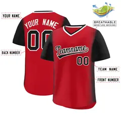 Red Black Raglan Pullover Baseball Jersey 2