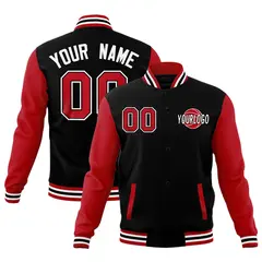 Red Black Raglan Sleeve Cotton Letterman Jacket