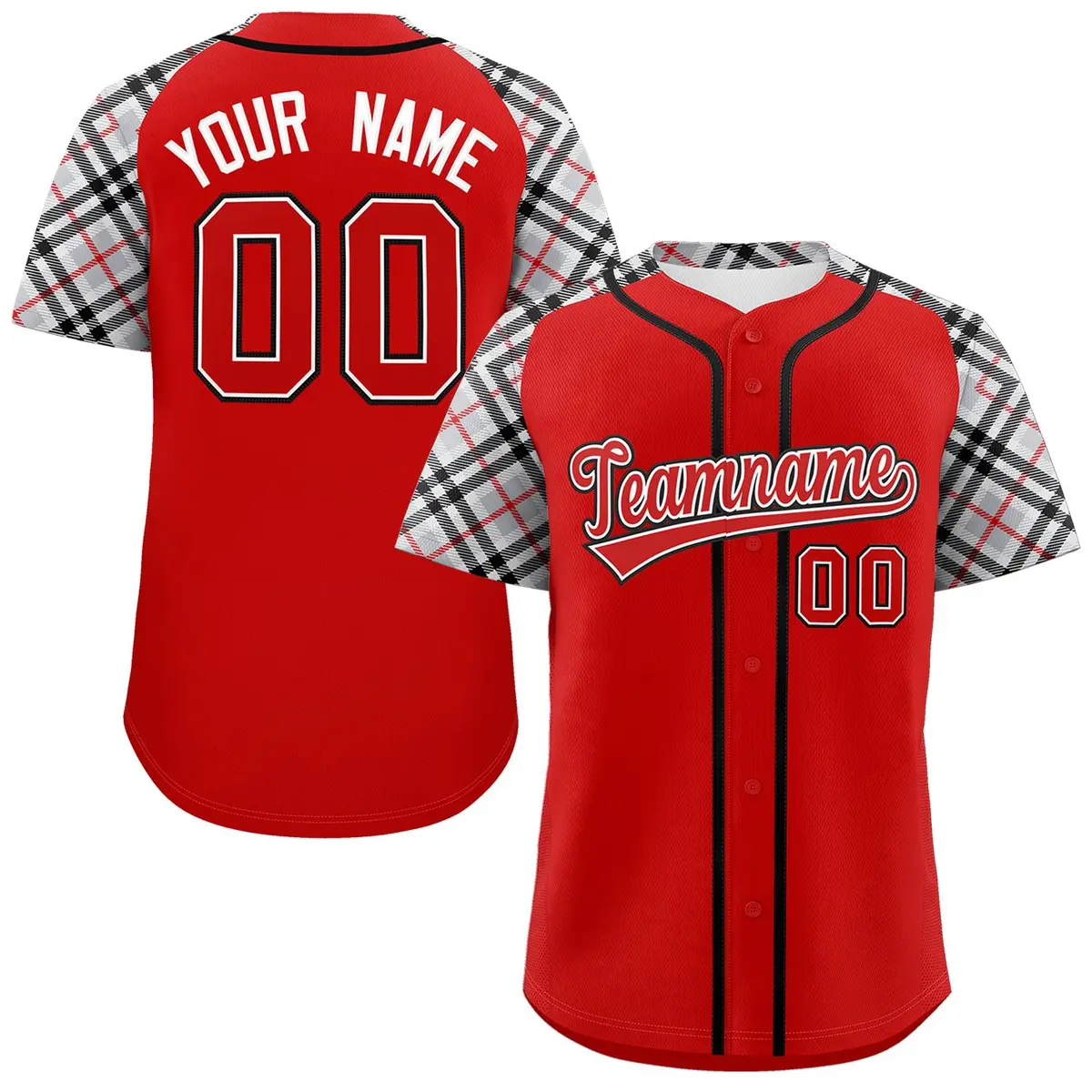 Red-Black Raglan Sleeves Authentic Baseball Jersey