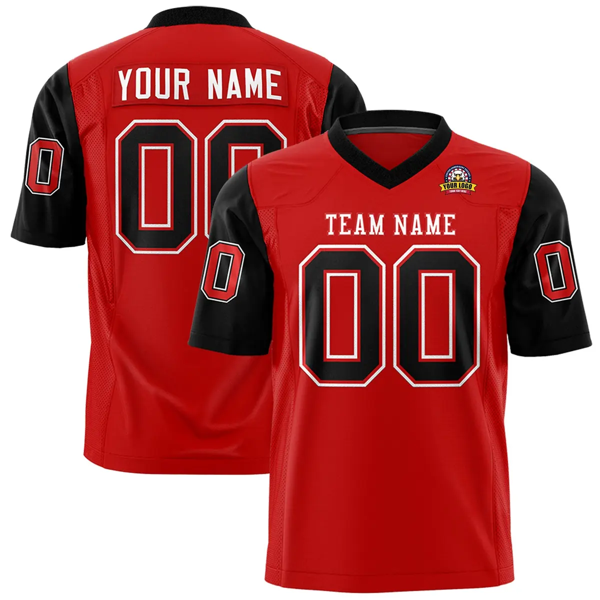 Red Black Raglan Sleeves Authentic Football Jersey