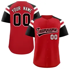 Red Black Raglan Sleeves Contrast Baseball Jersey