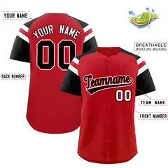 Red Black Raglan Sleeves Contrast Baseball Jersey 2